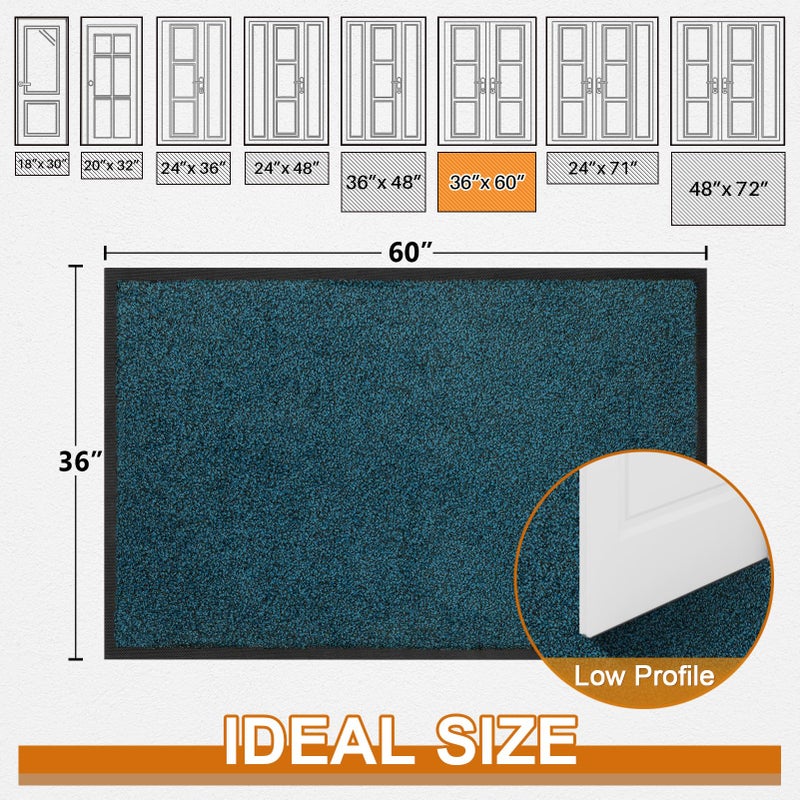 Mibao Front Door Mat, Dirt Trapper Welcome Mat for Outdoor Indoor, Non-Slip Waterproof Doormat, Durable Machine Washable Low Profile Entry Rug for Back Door Outside Patio Porch, 60" x 36", Blue - Image 2